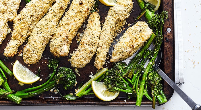 ​Breaded Chicken Tenders with Lemon and Broccolini